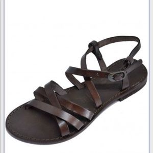 Brown handmade leather strappy Italian sandals